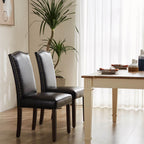 Elegant Modern Armless Dining Chairs with Leather Cushion, Sturdy Rubberwood Legs