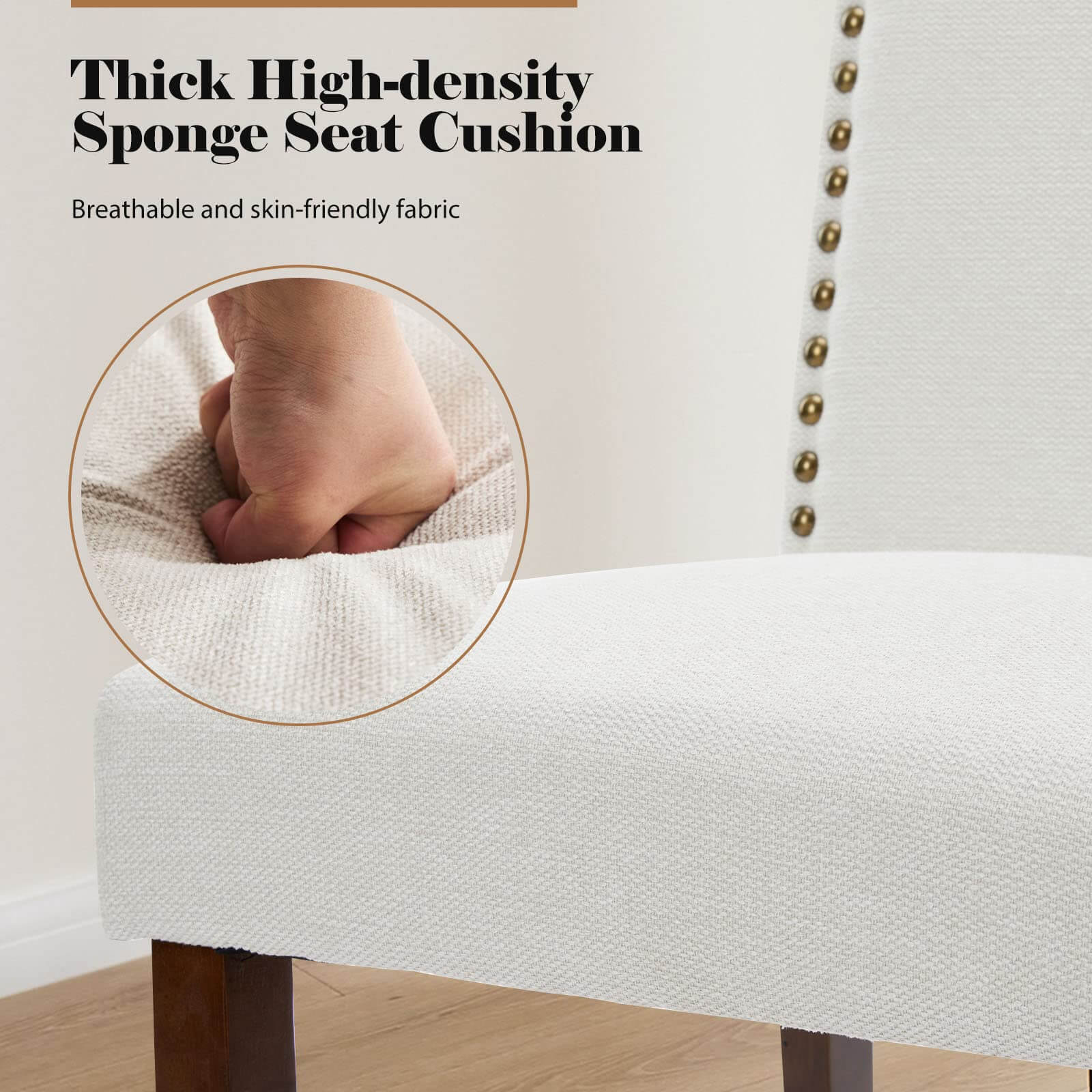 Elegant Modern Armless Dining Chairs with Leather Cushion, Sturdy Rubberwood Legs