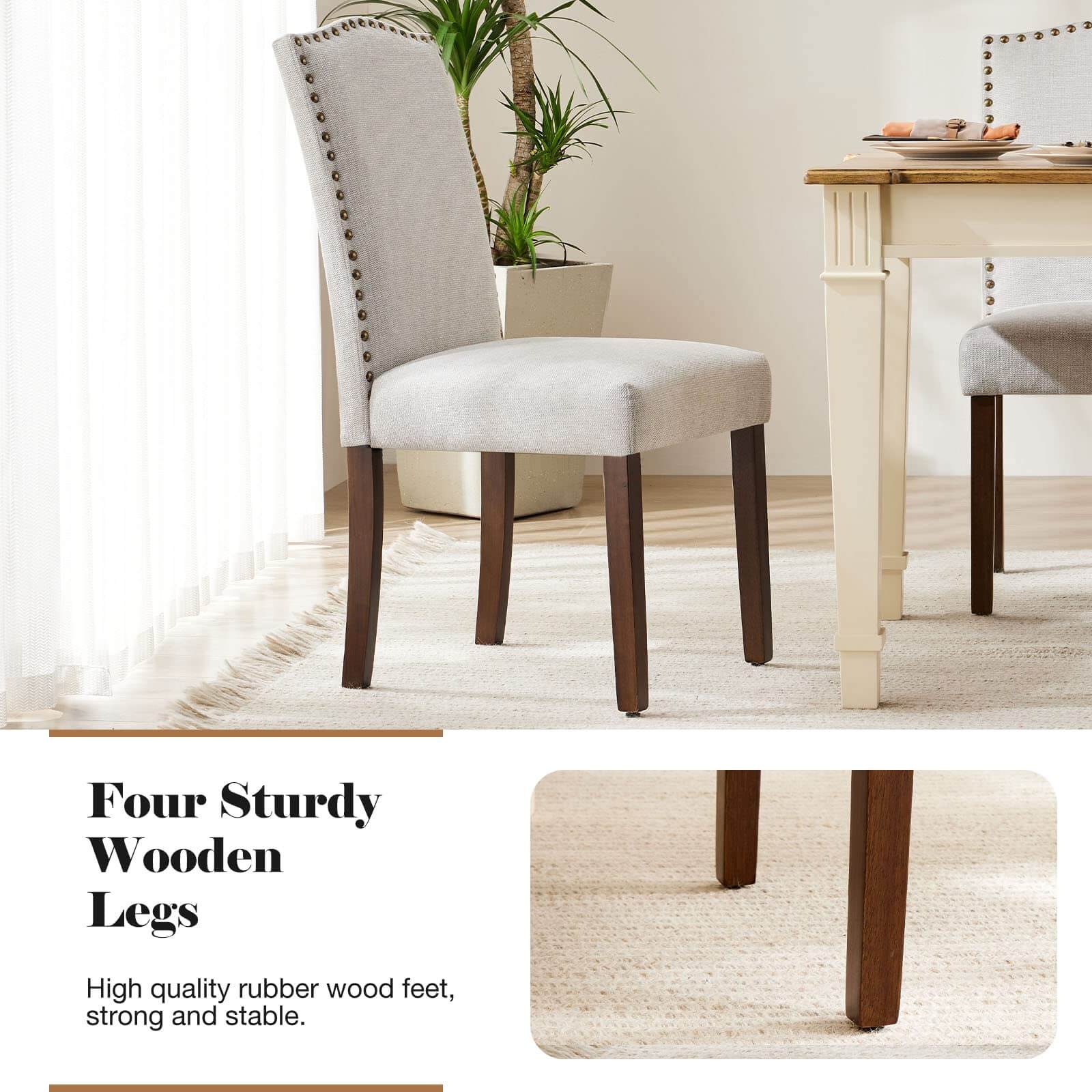 Elegant Modern Armless Dining Chairs with Leather Cushion, Sturdy Rubberwood Legs