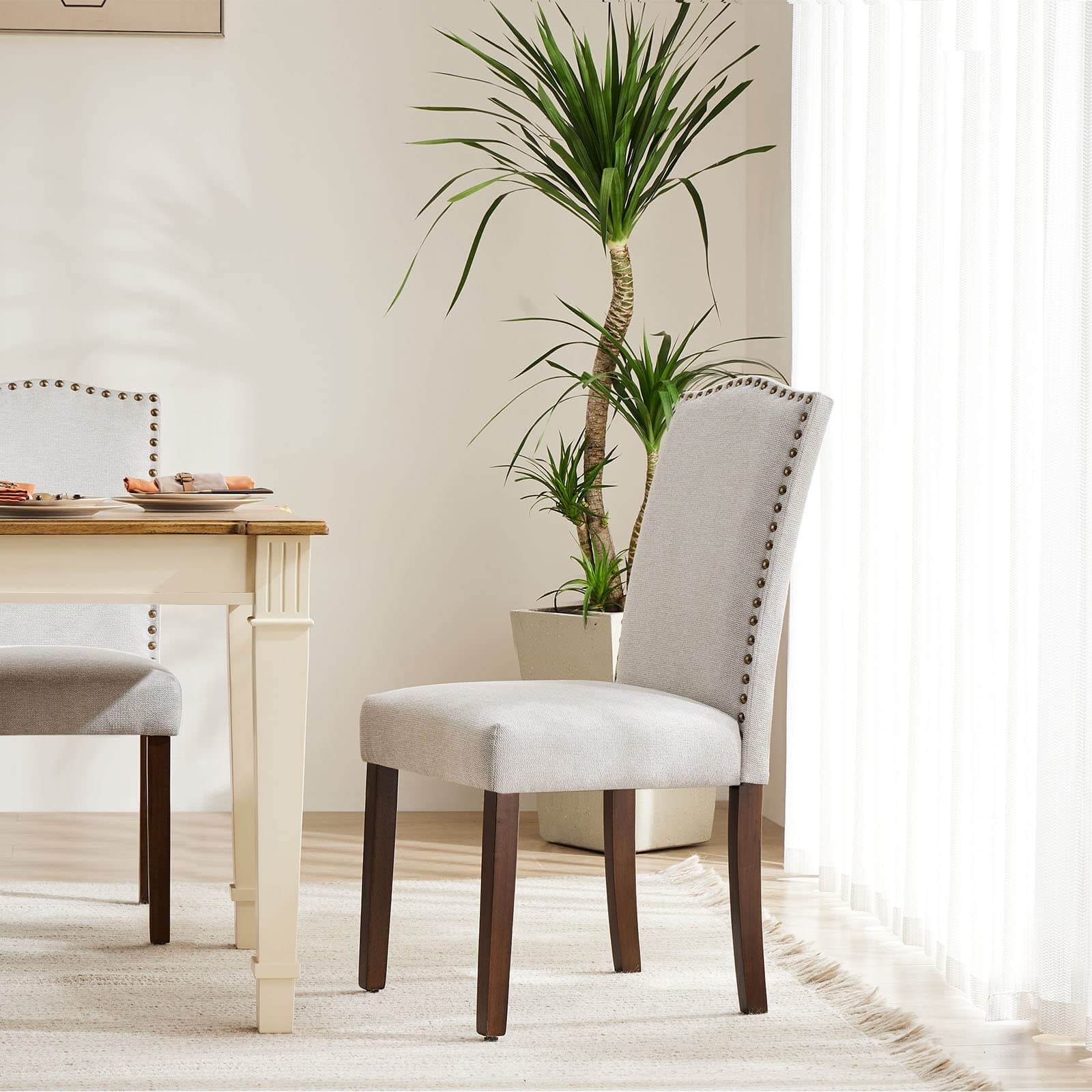 Elegant Modern Armless Dining Chairs with Leather Cushion, Sturdy Rubberwood Legs