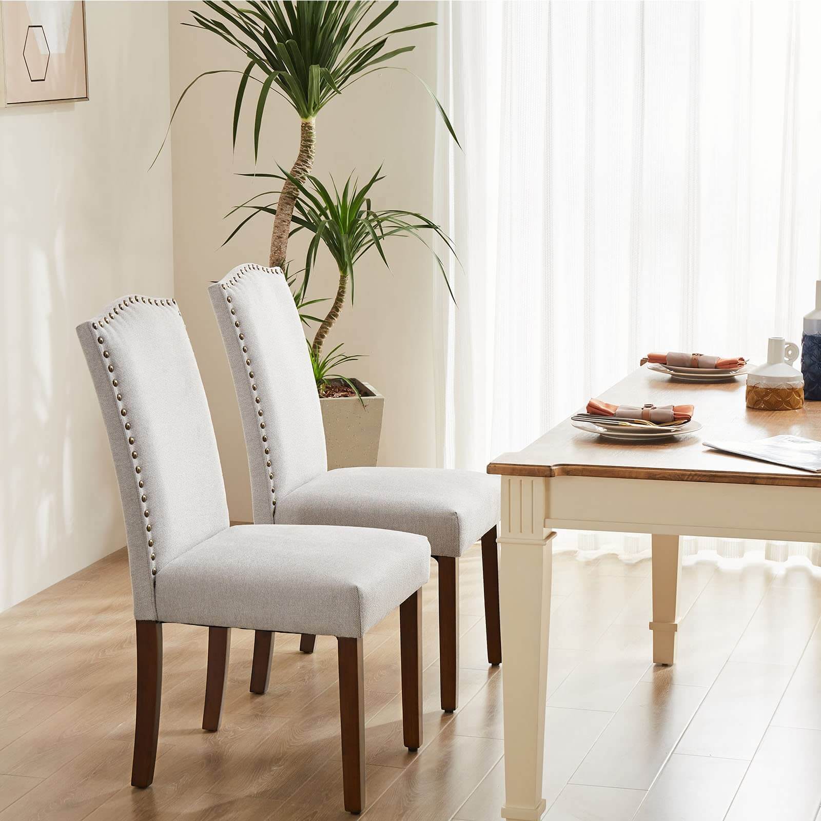 Elegant Modern Armless Dining Chairs with Leather Cushion, Sturdy Rubberwood Legs