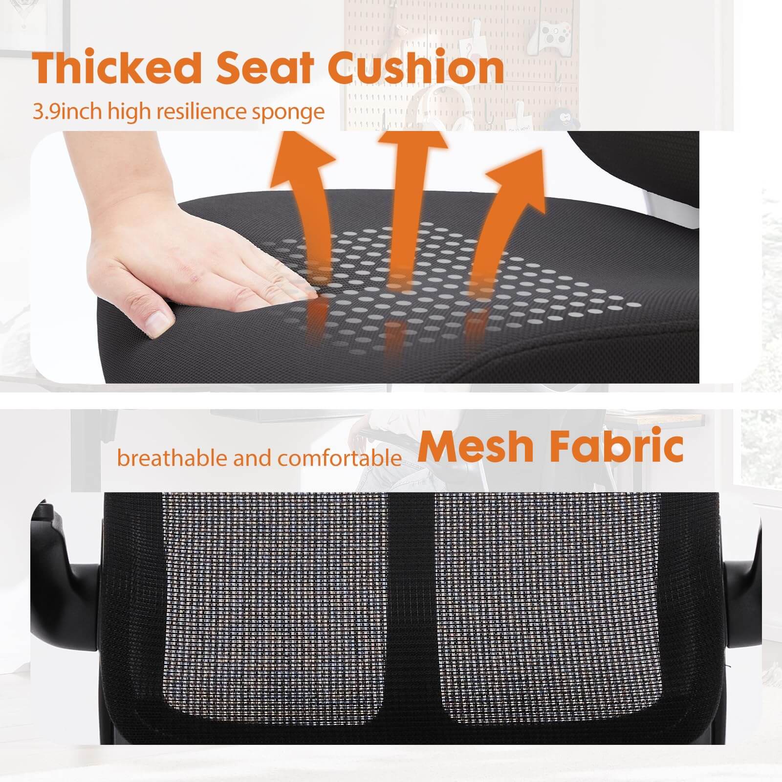 Ergonomic Mesh Office Chair with Flip-Up Arms, Adjustable Height, Lumbar Support