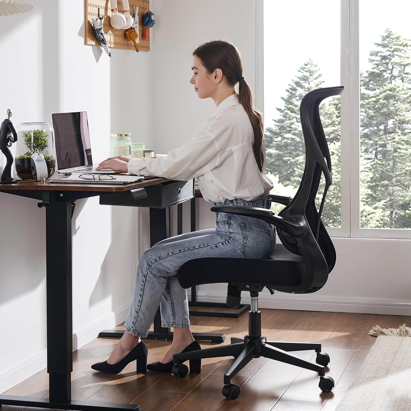 Ergonomic Mesh Office Chair with Flip-Up Arms, Adjustable Height, Lumbar Support