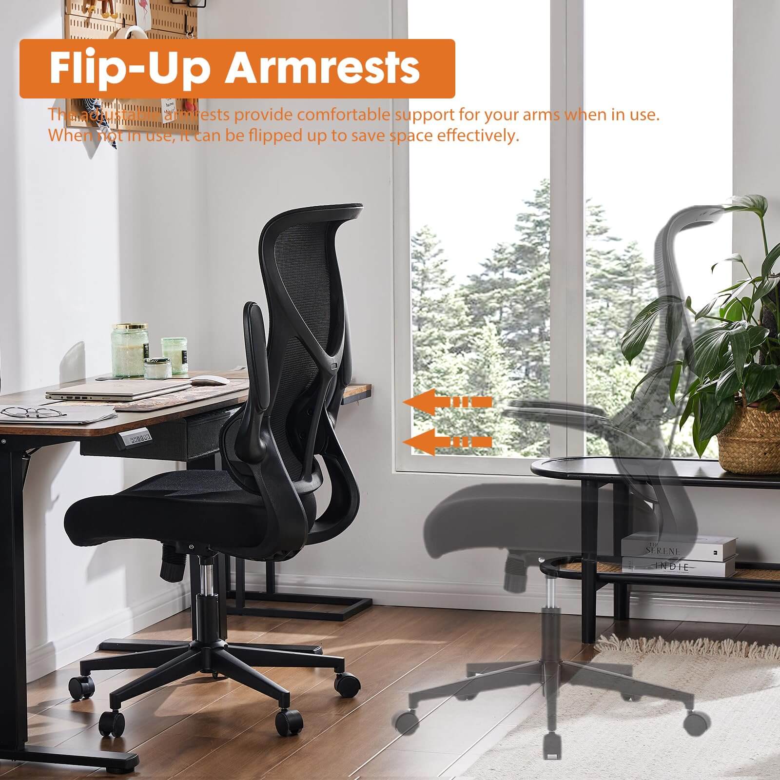 Ergonomic Mesh Office Chair with Flip-Up Arms, Adjustable Height, Lumbar Support
