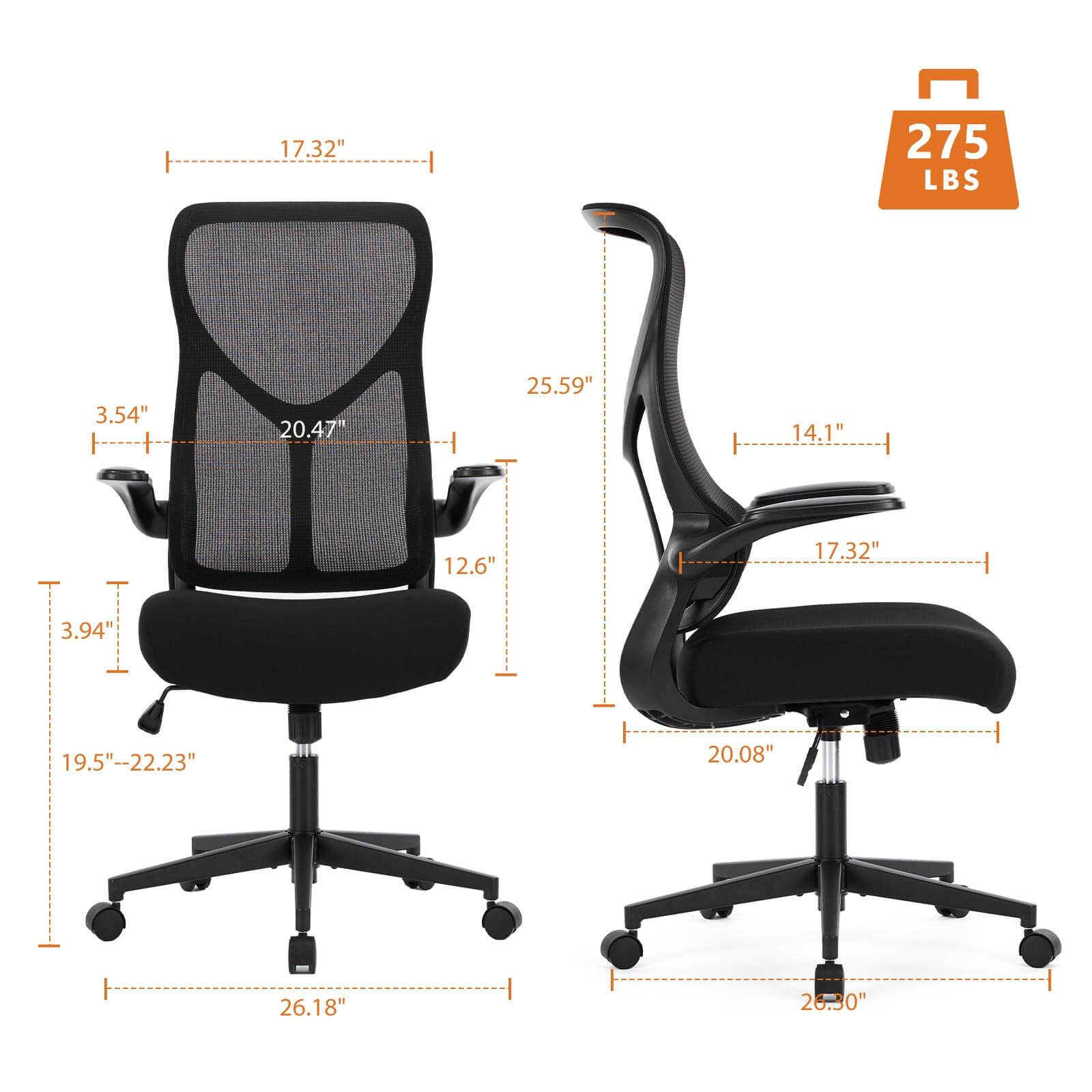 Ergonomic Mesh Office Chair with Flip-Up Arms, Adjustable Height, Lumbar Support