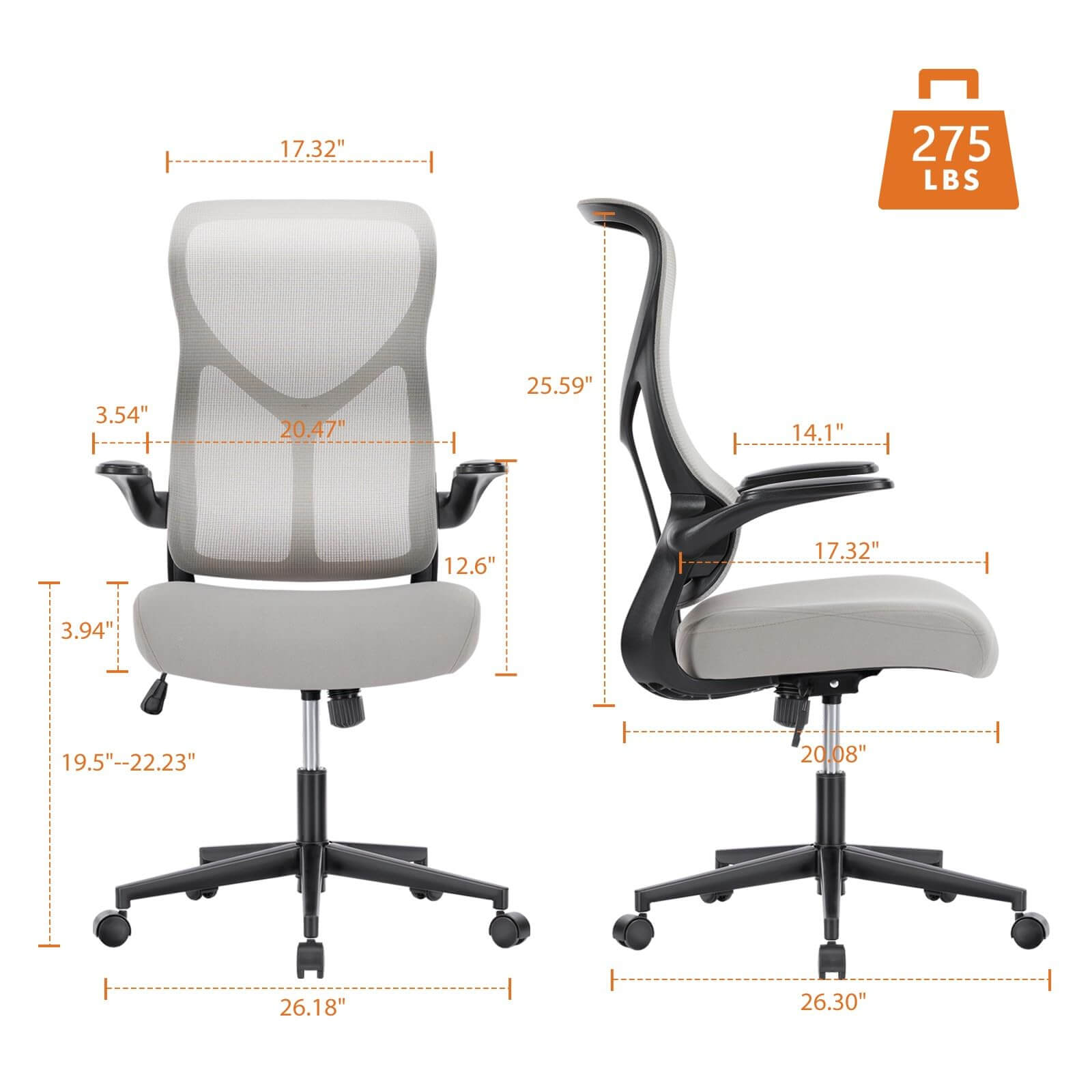 Ergonomic Mesh Office Chair with Flip-Up Arms, Adjustable Height, Lumbar Support