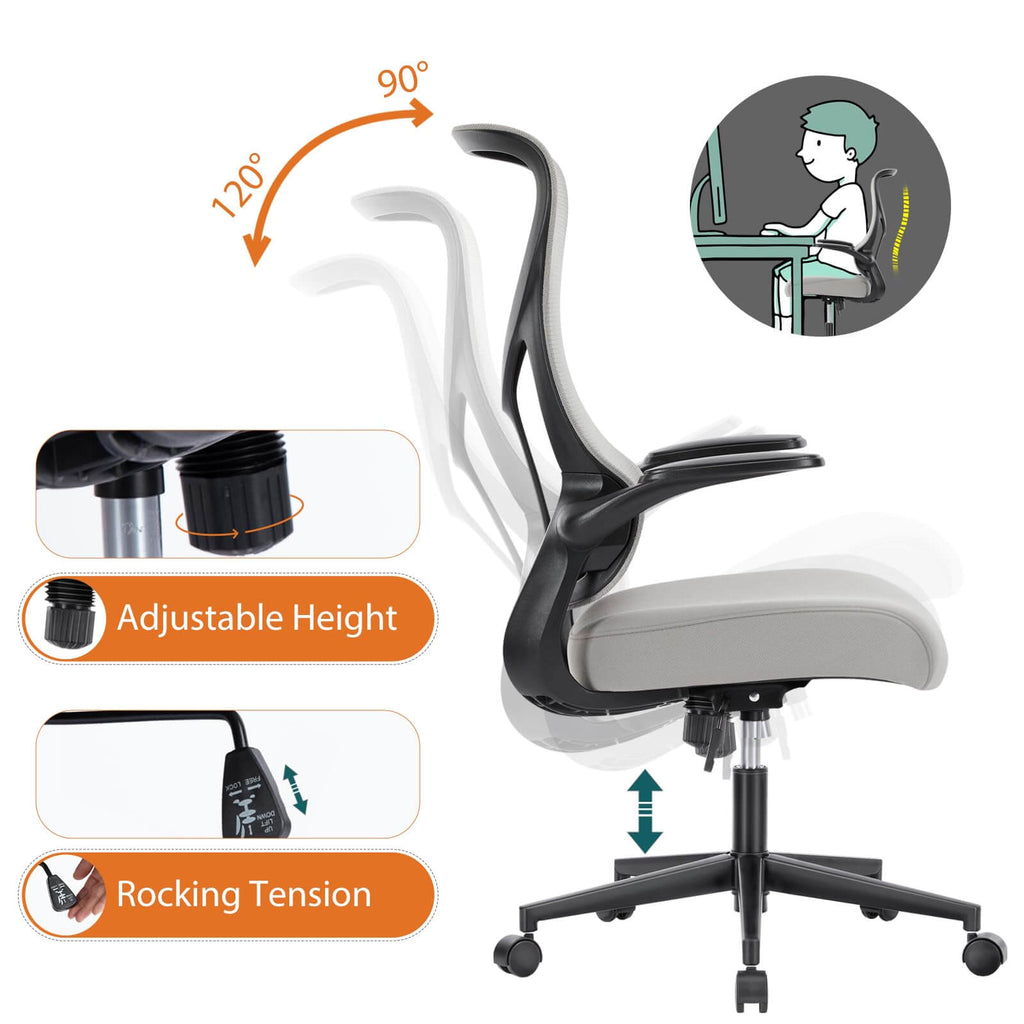 Ergonomic Mesh Office Chair with Flip-Up Arms, Adjustable Height, Lumbar Support