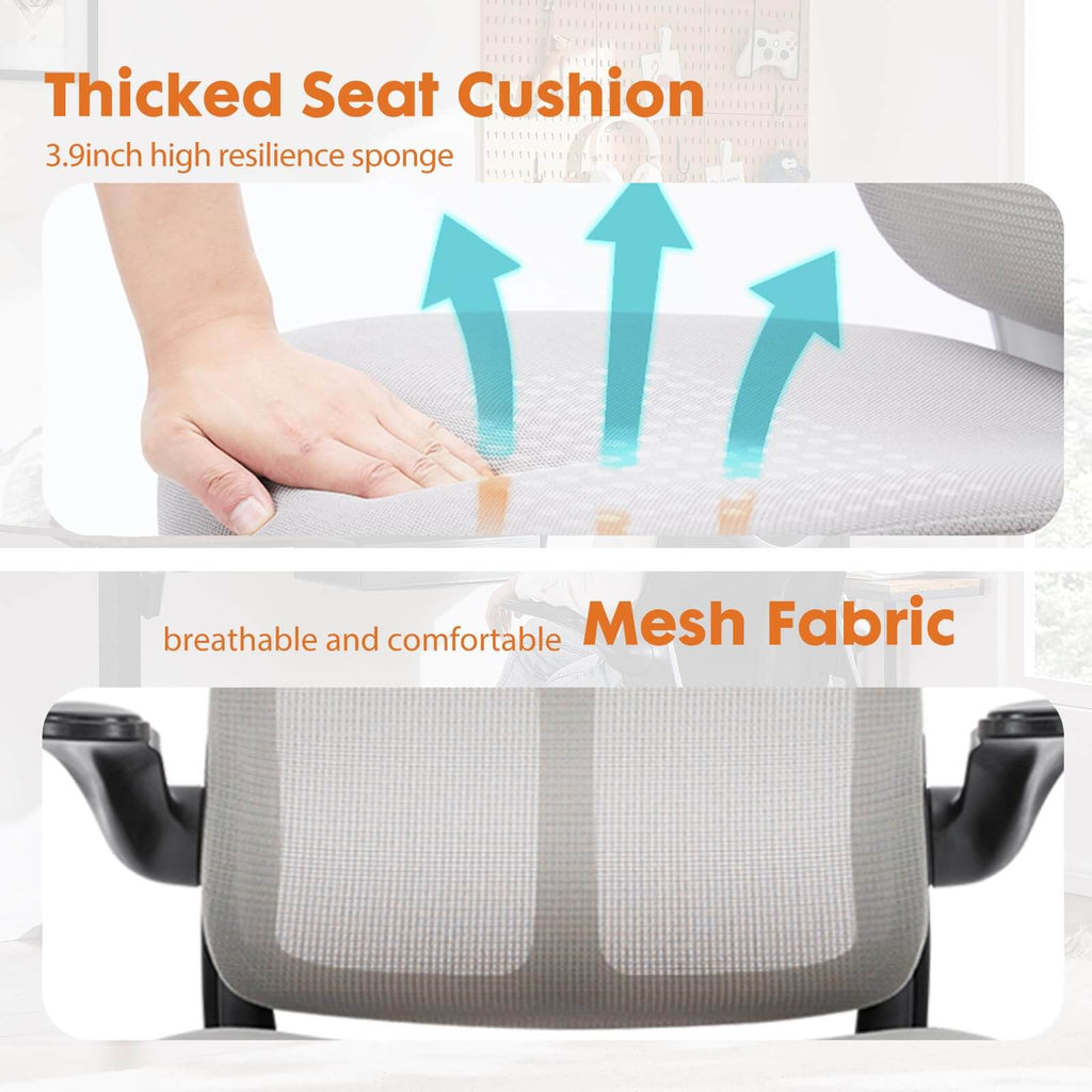 Ergonomic Mesh Office Chair with Flip-Up Arms, Adjustable Height, Lumbar Support
