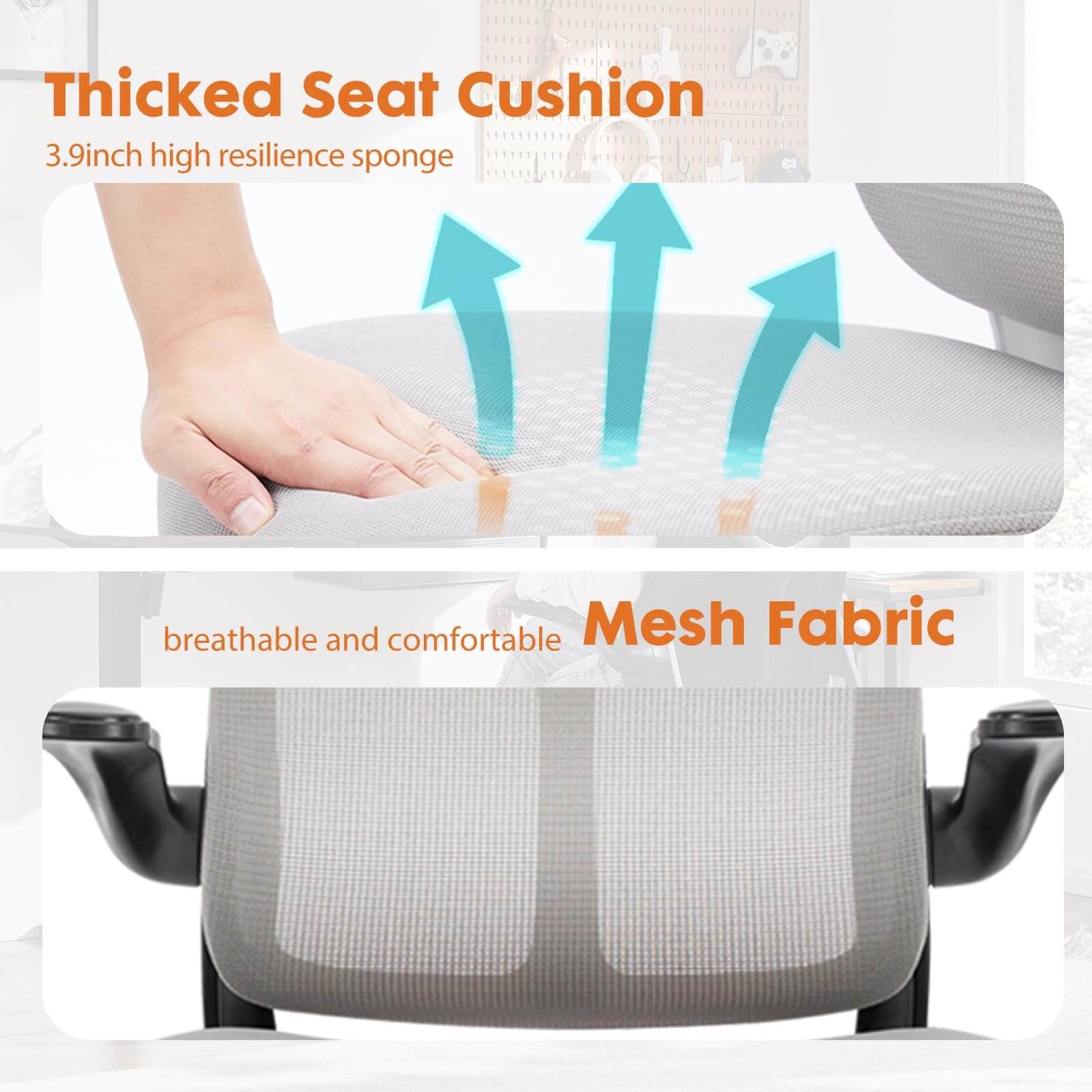 Ergonomic Mesh Office Chair with Flip-Up Arms, Adjustable Height, Lumbar Support
