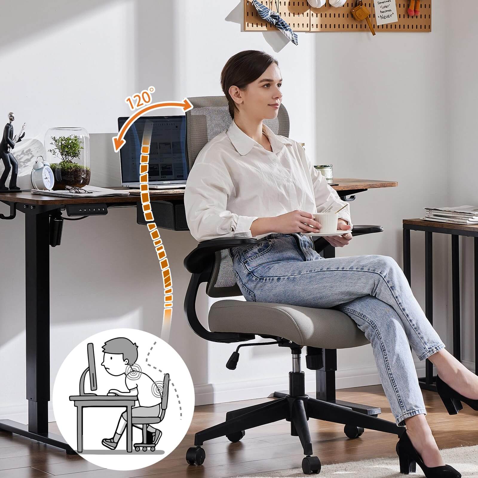Ergonomic Mesh Office Chair with Flip-Up Arms, Adjustable Height, Lumbar Support