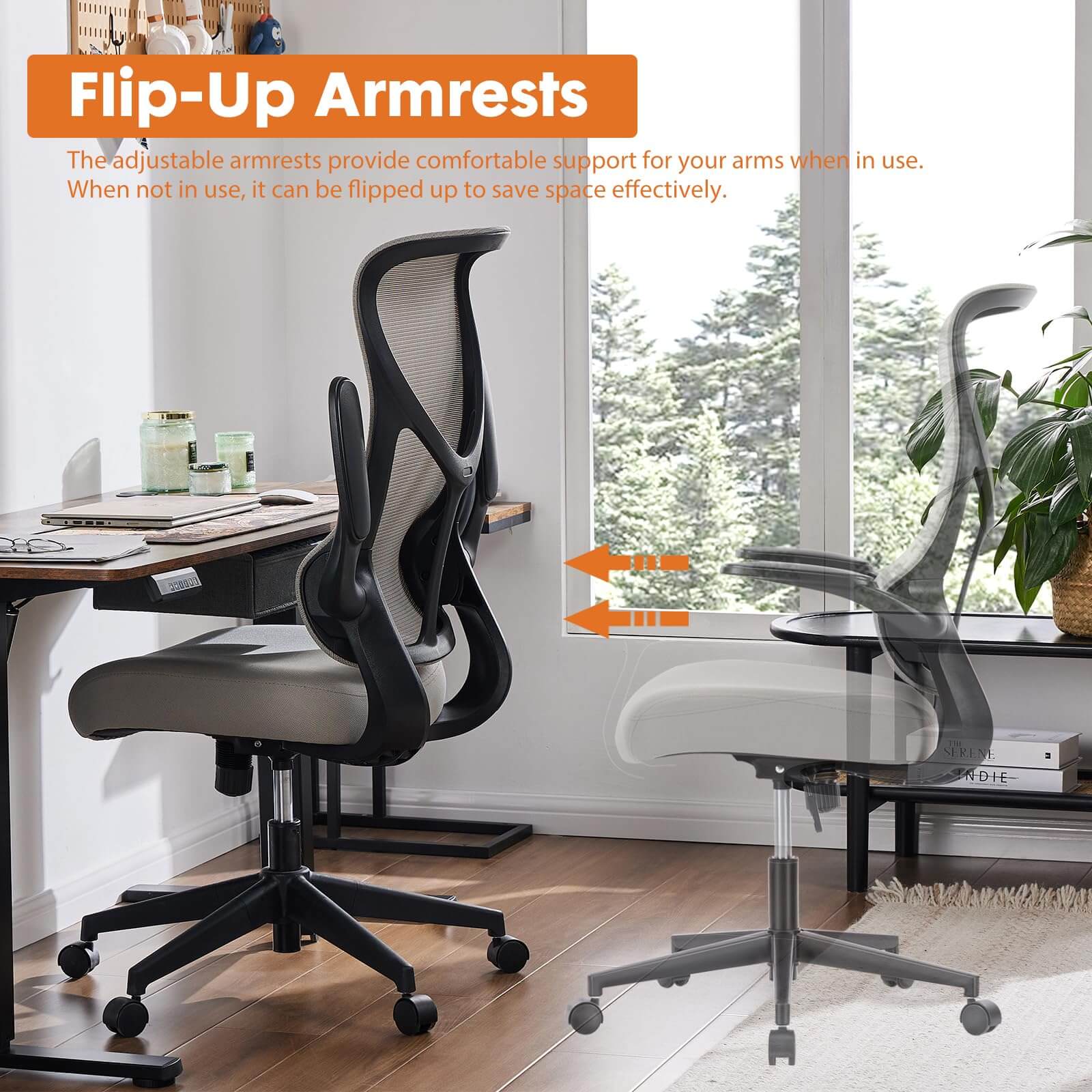Ergonomic Mesh Office Chair with Flip-Up Arms, Adjustable Height, Lumbar Support