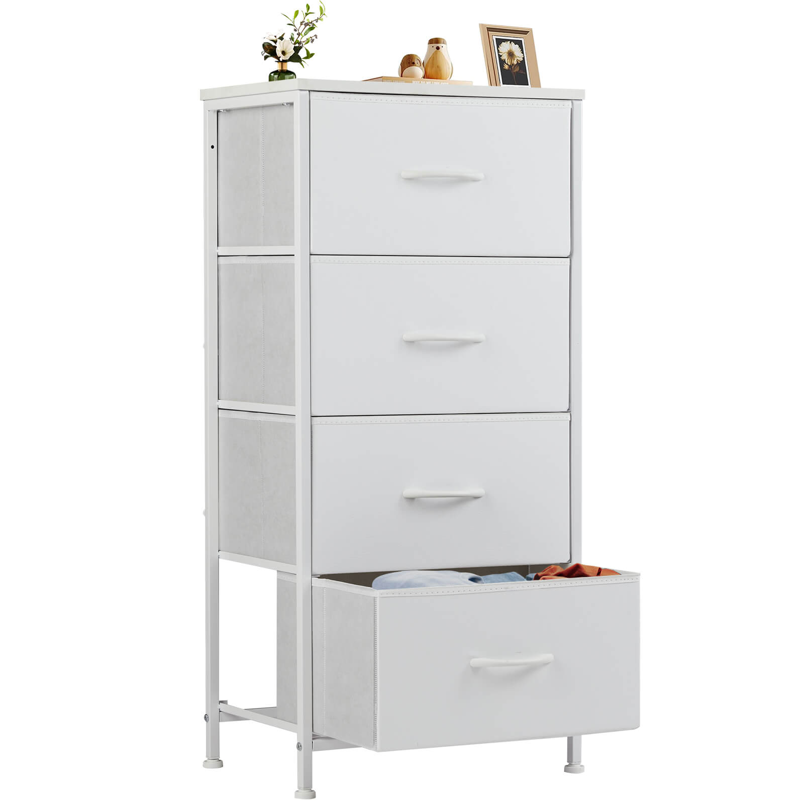 Compact 5-Drawer Fabric Dresser with Wood Top, Strong Metal Frame
