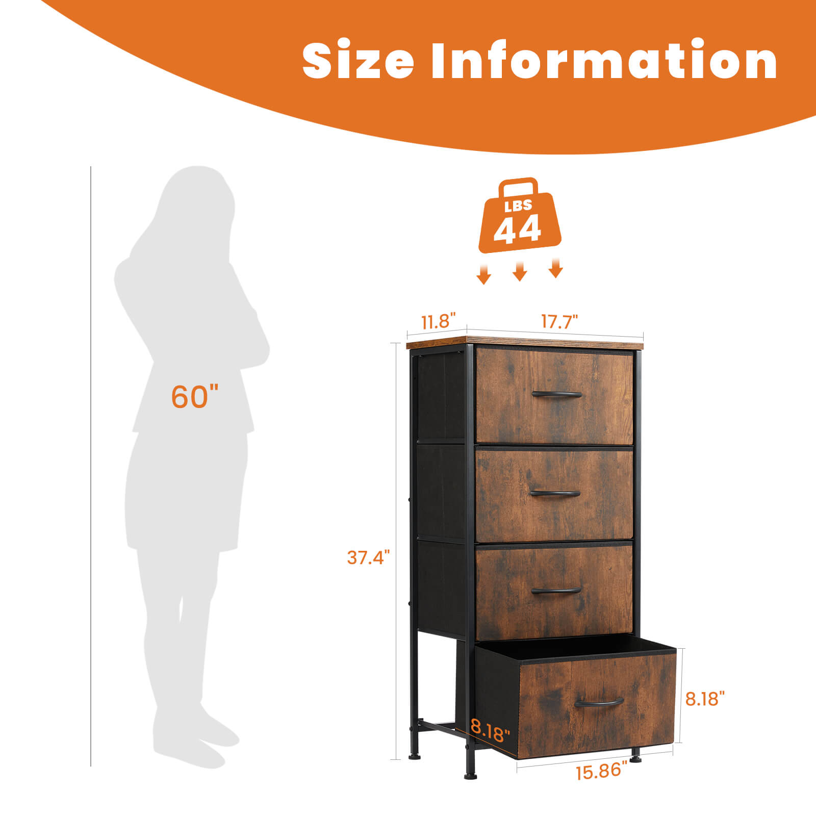 Compact 5-Drawer Fabric Dresser with Wood Top, Strong Metal Frame