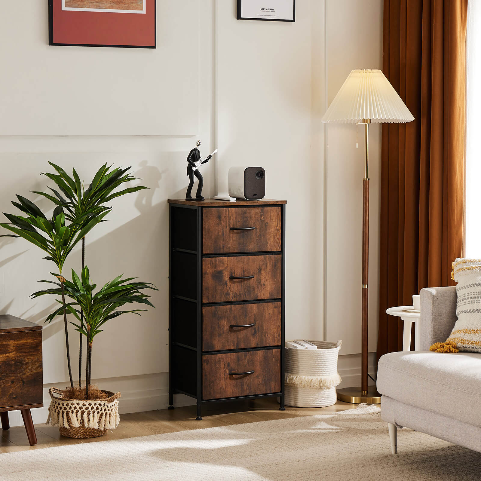 Compact 5-Drawer Fabric Dresser with Wood Top, Strong Metal Frame