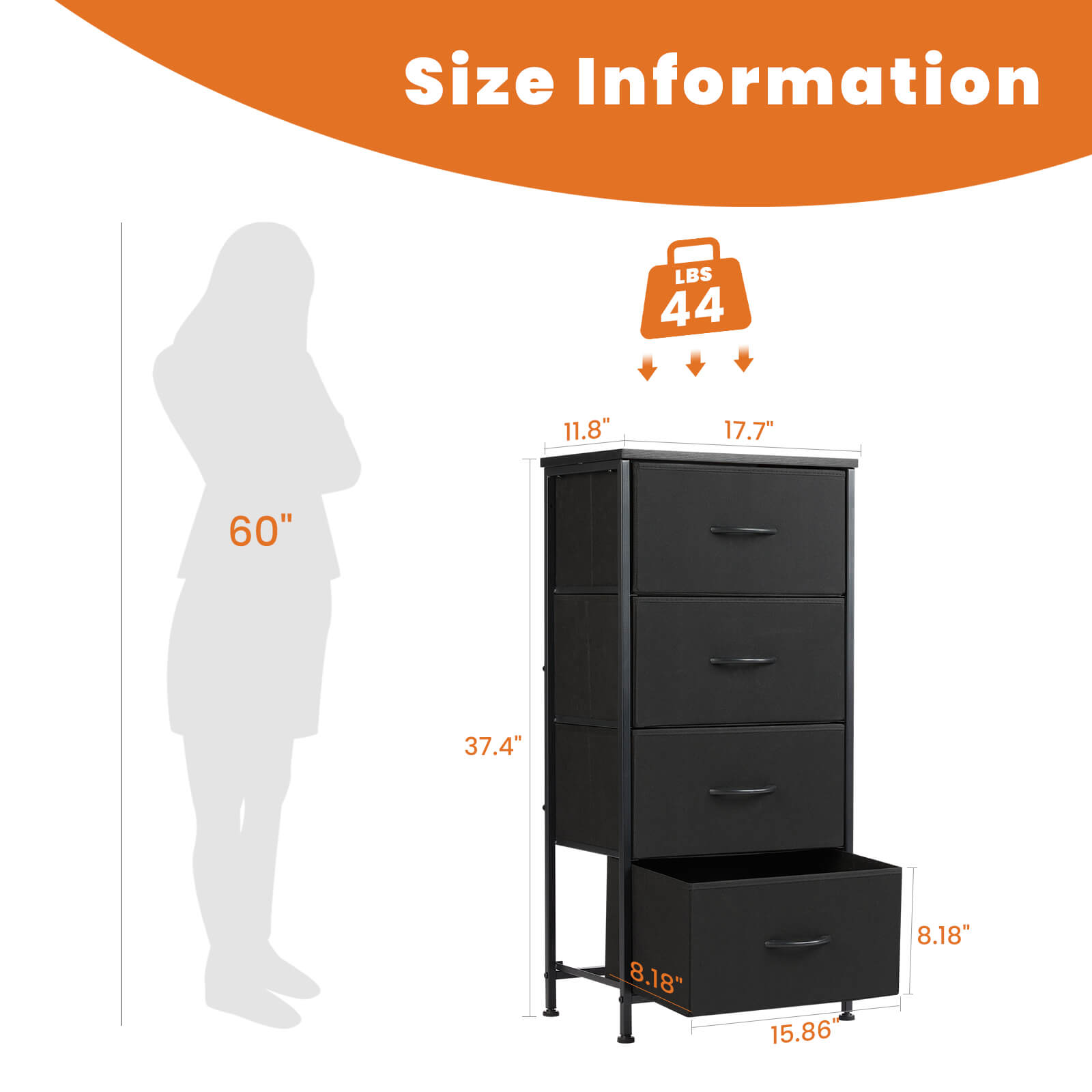 Compact 5-Drawer Fabric Dresser with Wood Top, Strong Metal Frame