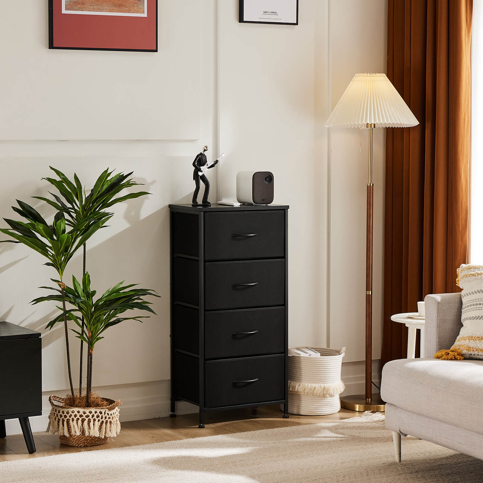 Compact 5-Drawer Fabric Dresser with Wood Top, Strong Metal Frame