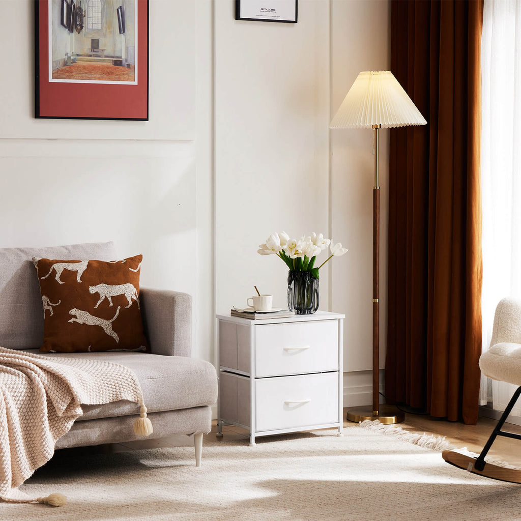 Compact 5-Drawer Fabric Dresser with Wood Top, Strong Metal Frame