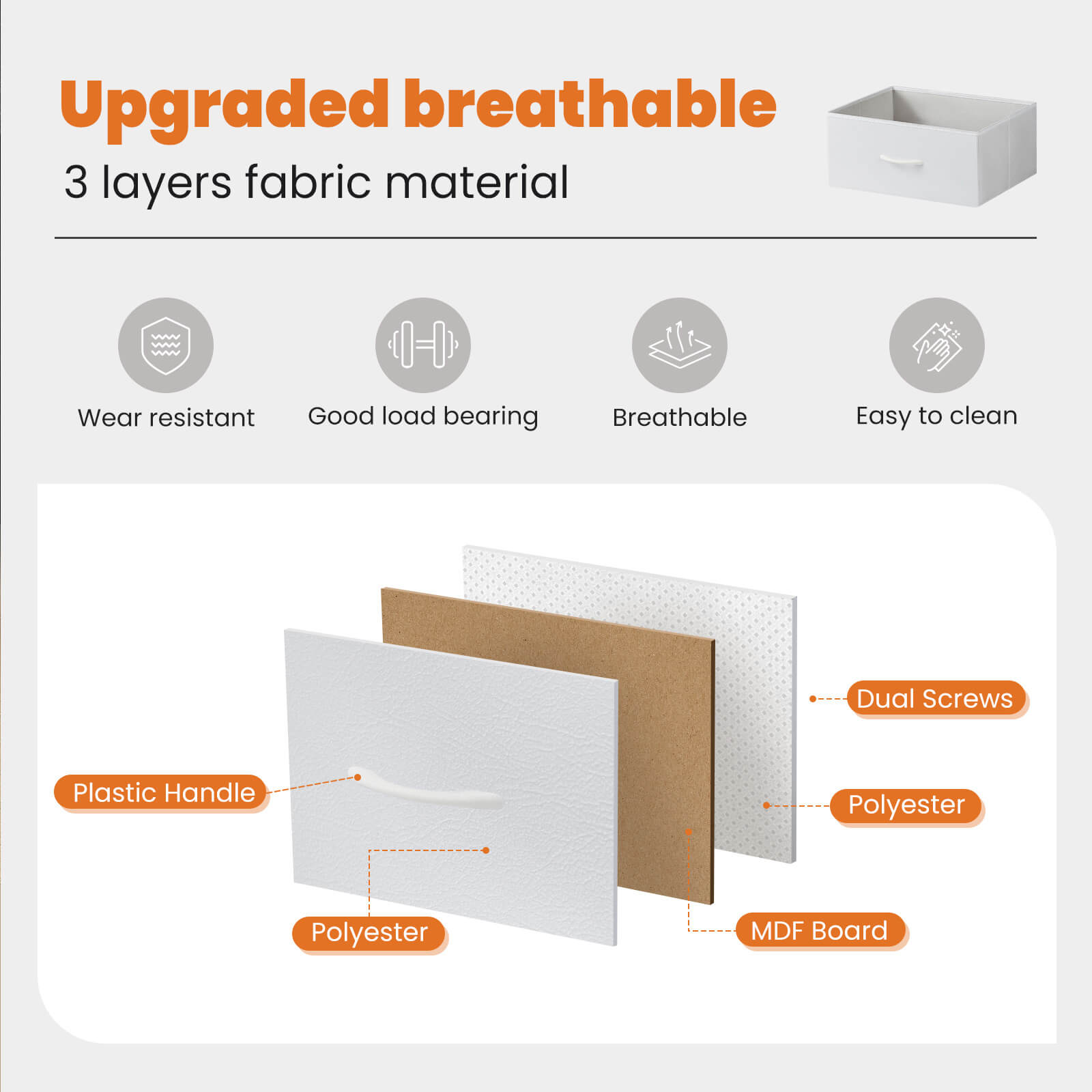 Compact 5-Drawer Fabric Dresser with Wood Top, Strong Metal Frame