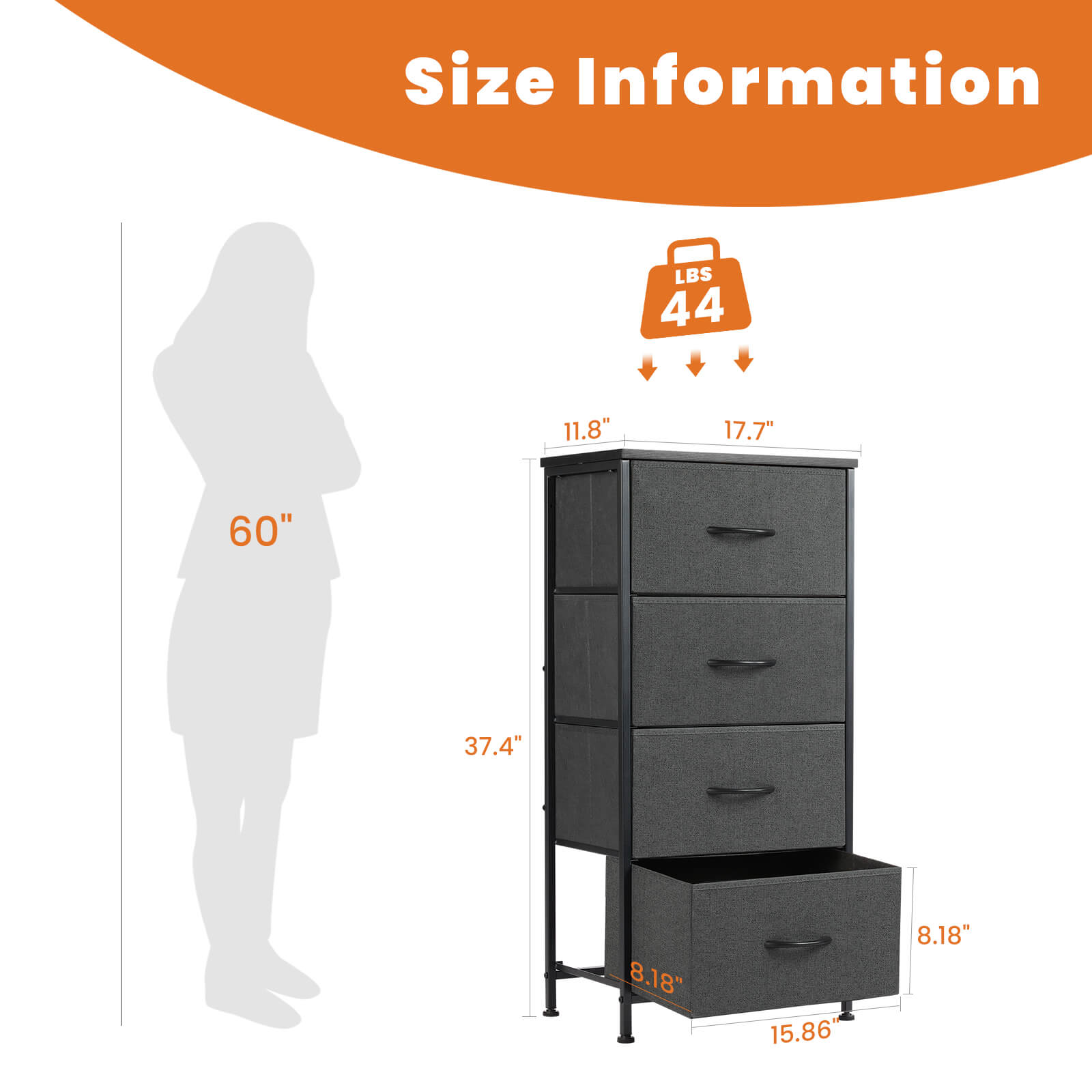 Compact 5-Drawer Fabric Dresser with Wood Top, Strong Metal Frame