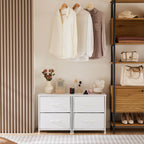 Compact 5-Drawer Fabric Dresser with Wood Top, Strong Metal Frame