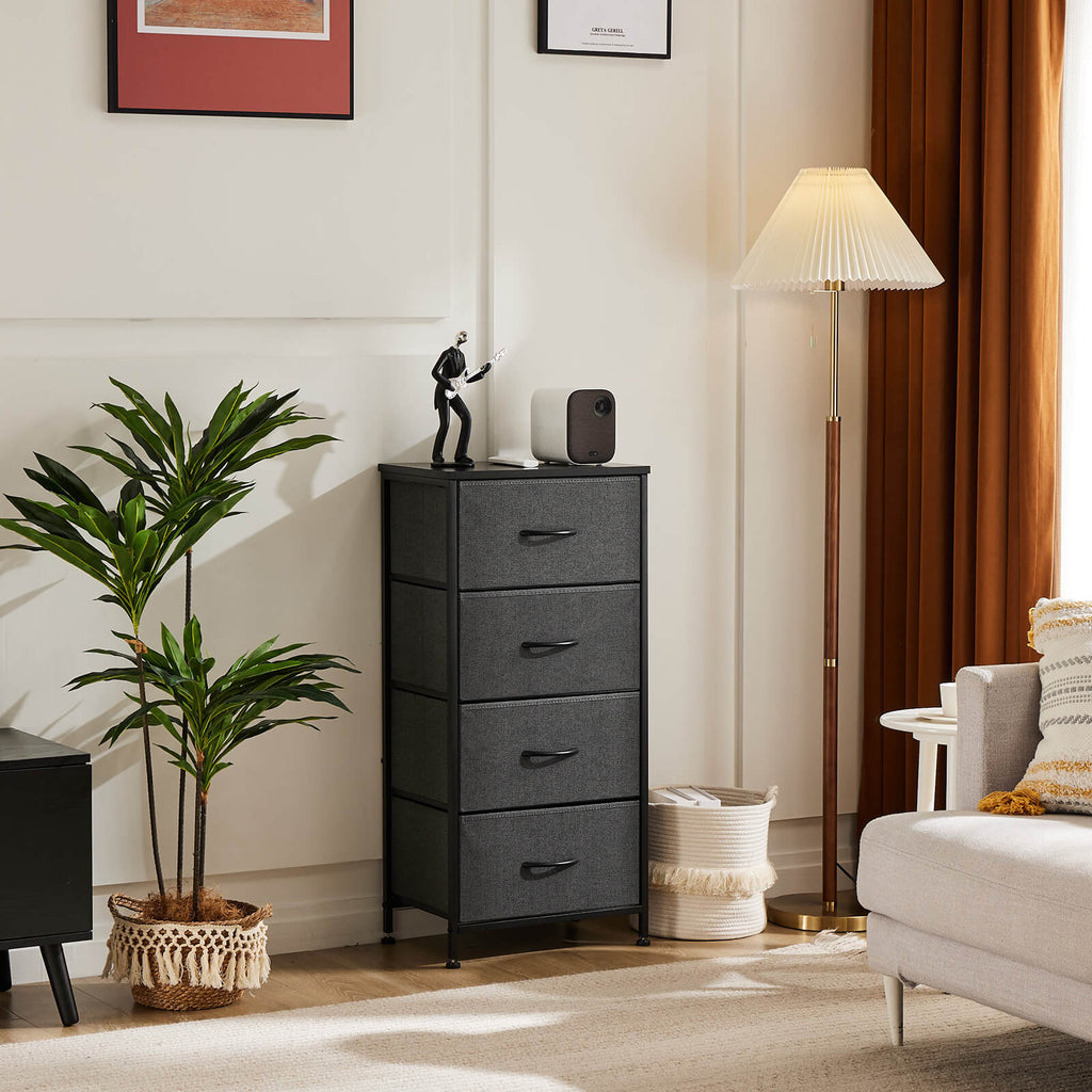Compact 5-Drawer Fabric Dresser with Wood Top, Strong Metal Frame