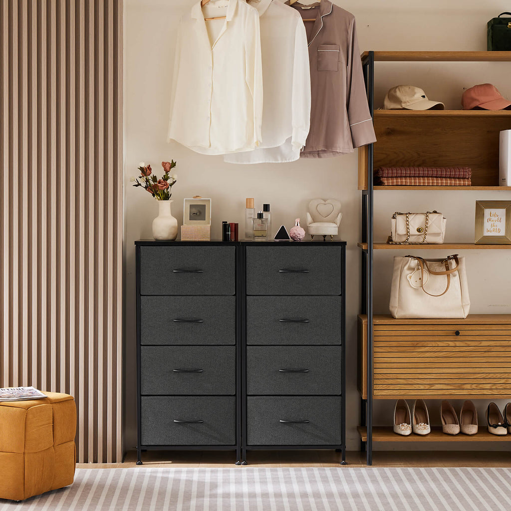 Compact 5-Drawer Fabric Dresser with Wood Top, Strong Metal Frame