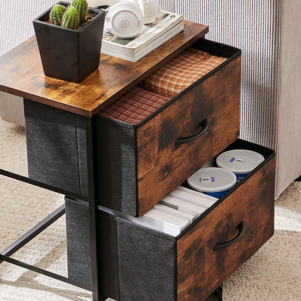 Compact 5-Drawer Fabric Dresser with Wood Top, Strong Metal Frame