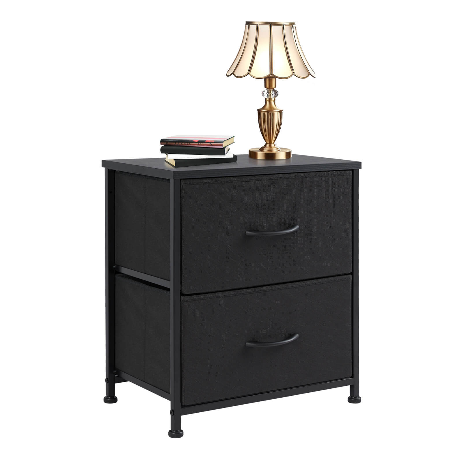 Compact 5-Drawer Fabric Dresser with Wood Top, Strong Metal Frame