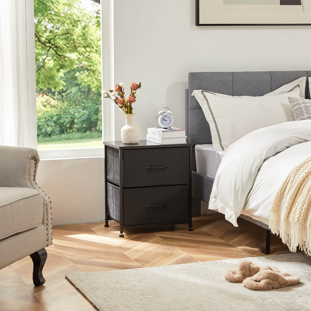 Compact 5-Drawer Fabric Dresser with Wood Top, Strong Metal Frame