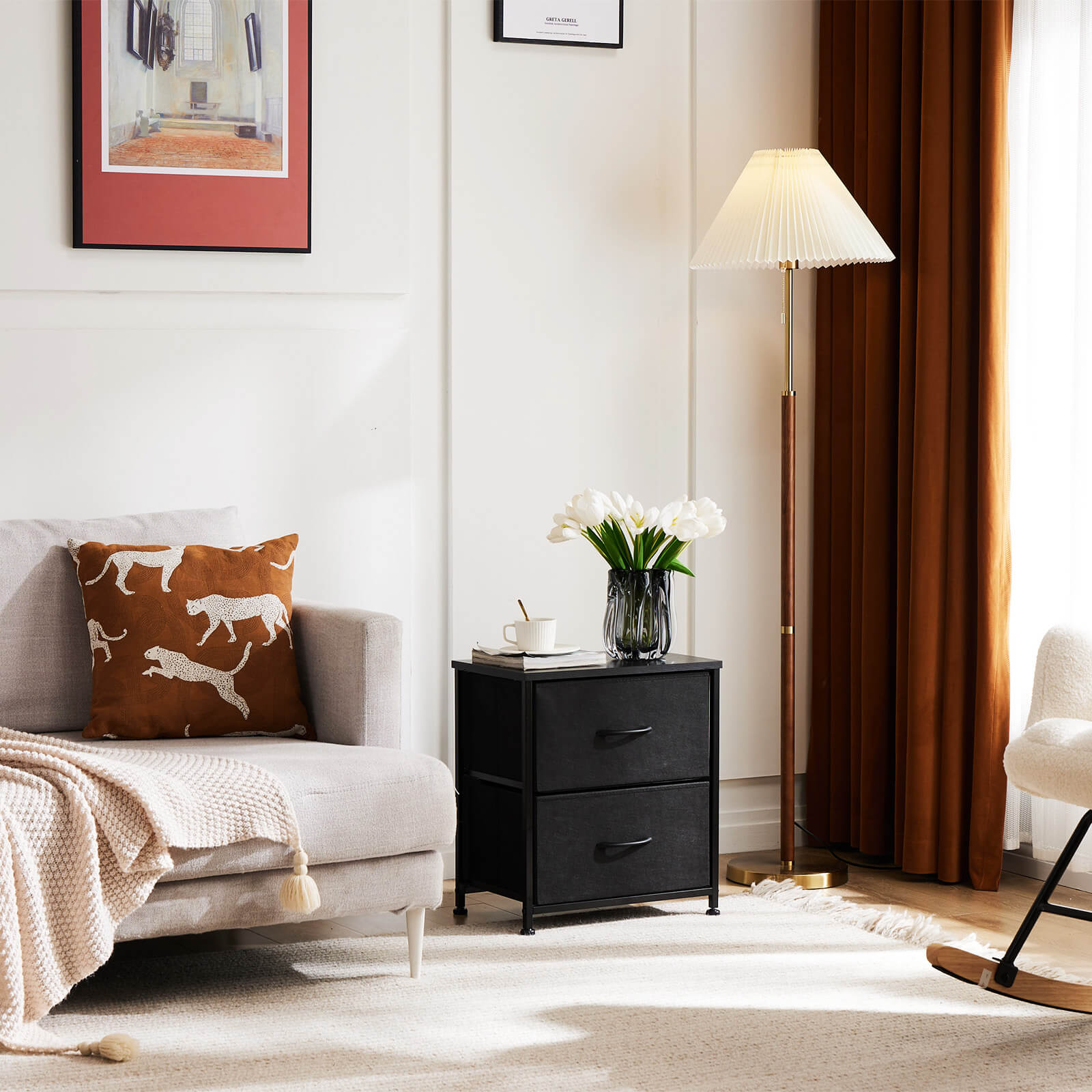 Compact 5-Drawer Fabric Dresser with Wood Top, Strong Metal Frame