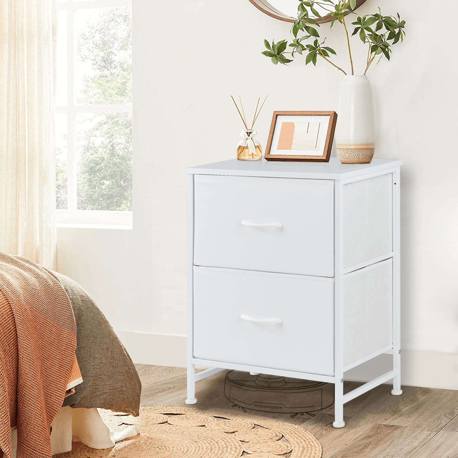 Compact 5-Drawer Fabric Dresser with Wood Top, Strong Metal Frame