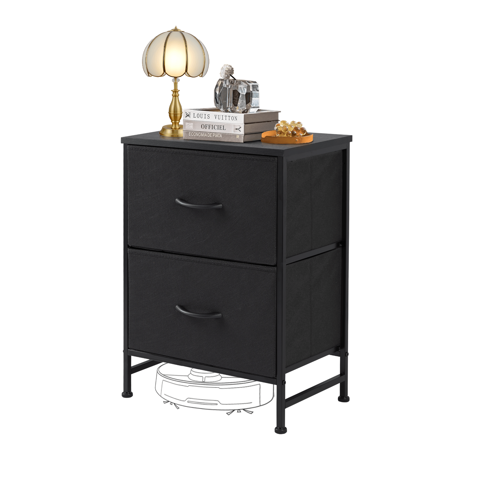 Compact 5-Drawer Fabric Dresser with Wood Top, Strong Metal Frame