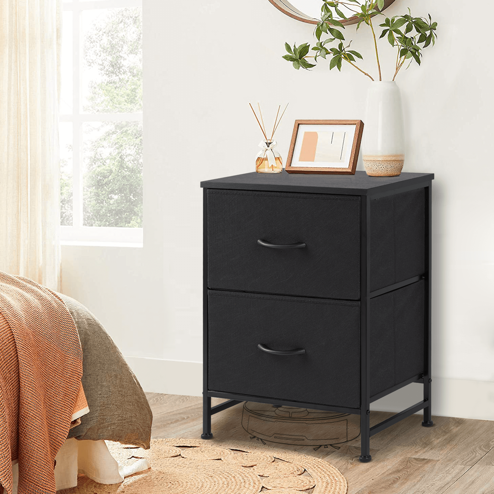Compact 5-Drawer Fabric Dresser with Wood Top, Strong Metal Frame