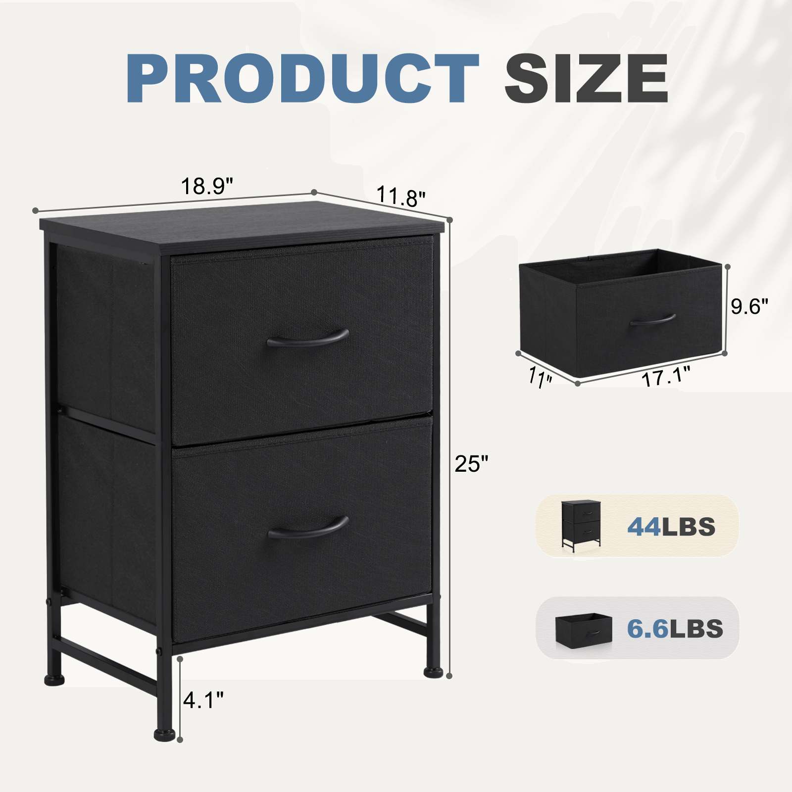 Compact 5-Drawer Fabric Dresser with Wood Top, Strong Metal Frame