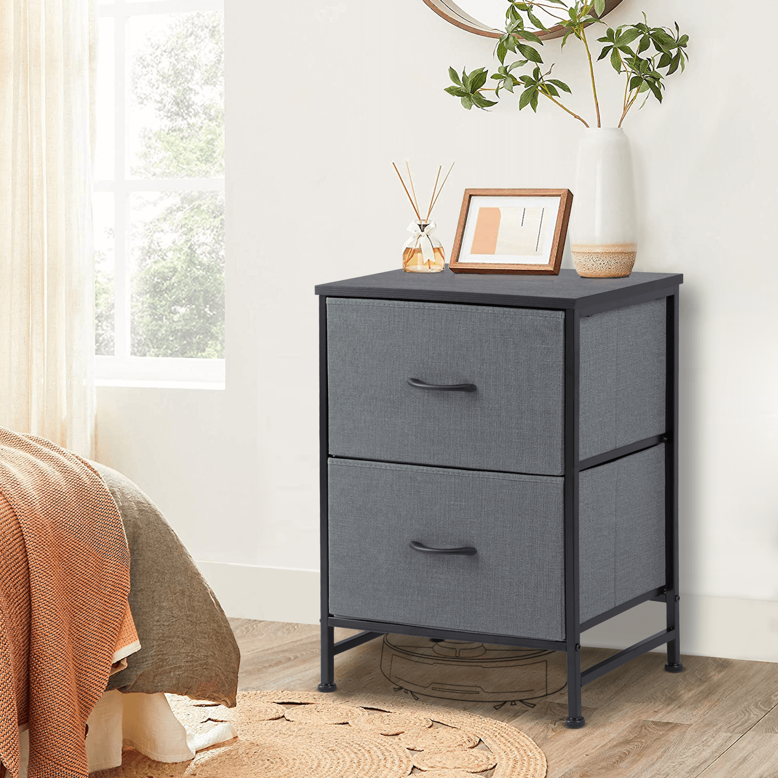 Compact 5-Drawer Fabric Dresser with Wood Top, Strong Metal Frame