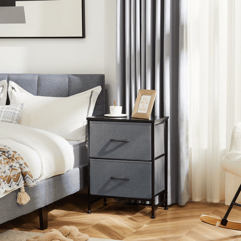 Compact 5-Drawer Fabric Dresser with Wood Top, Strong Metal Frame
