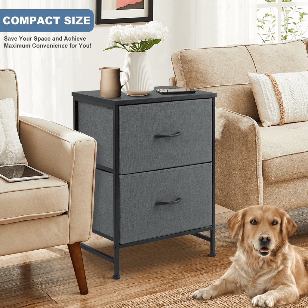 Compact 5-Drawer Fabric Dresser with Wood Top, Strong Metal Frame