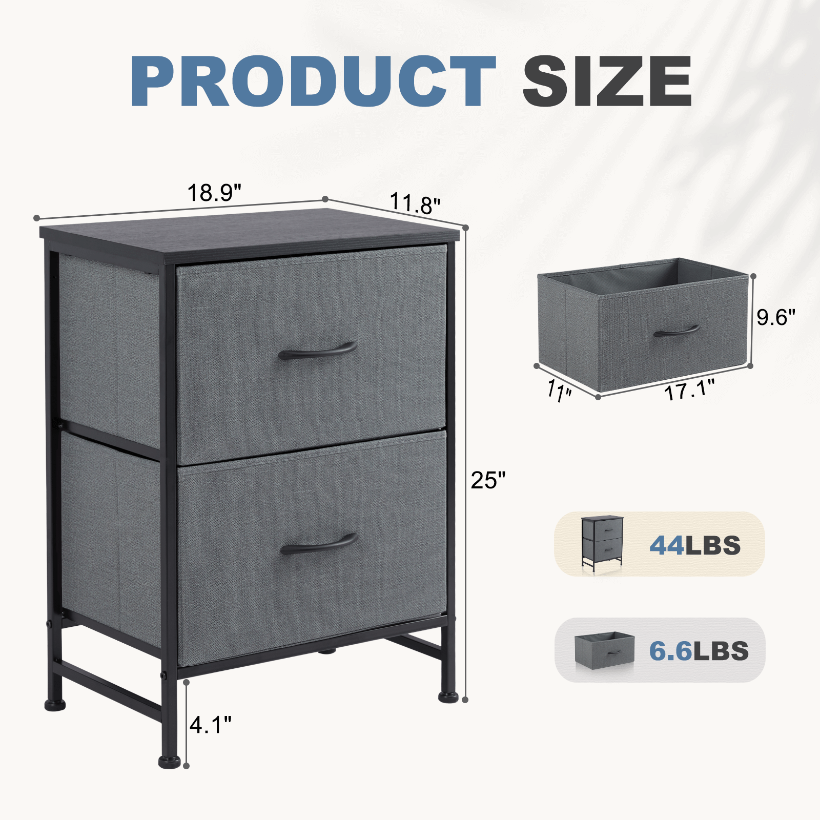 Compact 5-Drawer Fabric Dresser with Wood Top, Strong Metal Frame