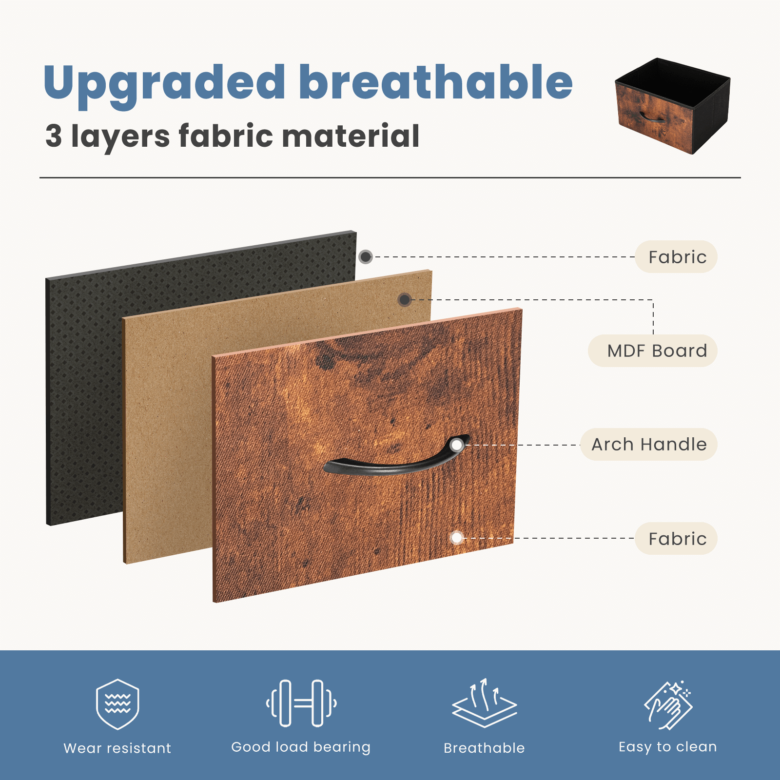 Compact 5-Drawer Fabric Dresser with Wood Top, Strong Metal Frame