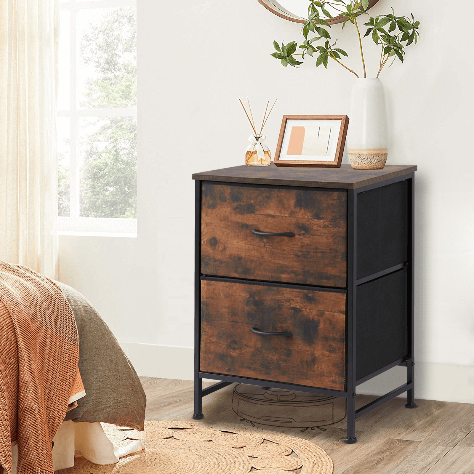Compact 5-Drawer Fabric Dresser with Wood Top, Strong Metal Frame