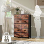 Tall Fabric Dresser with 10 Drawers, Steel Frame, Versatile Bedroom Storage Organizer