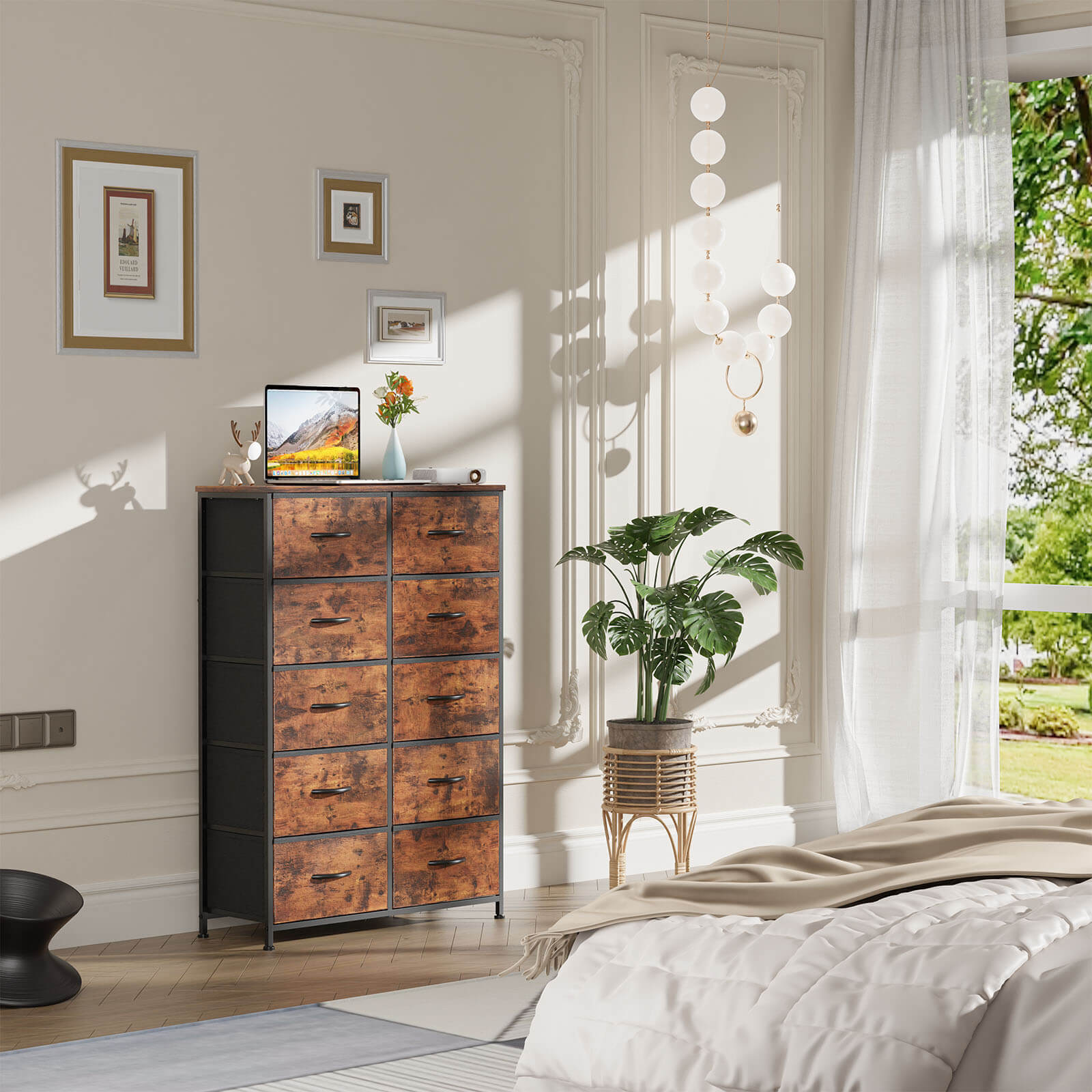 Tall Fabric Dresser with 10 Drawers, Steel Frame, Versatile Bedroom Storage Organizer