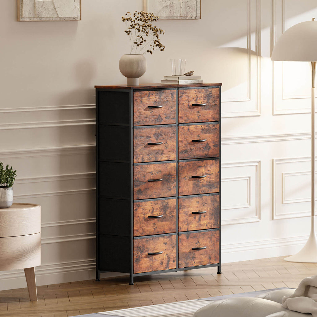 Tall Fabric Dresser with 10 Drawers, Steel Frame, Versatile Bedroom Storage Organizer