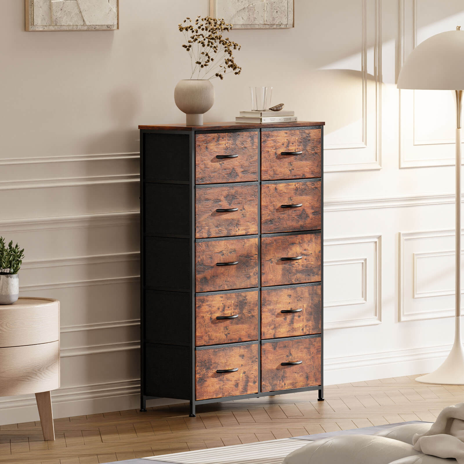 Tall Fabric Dresser with 10 Drawers, Steel Frame, Versatile Bedroom Storage Organizer