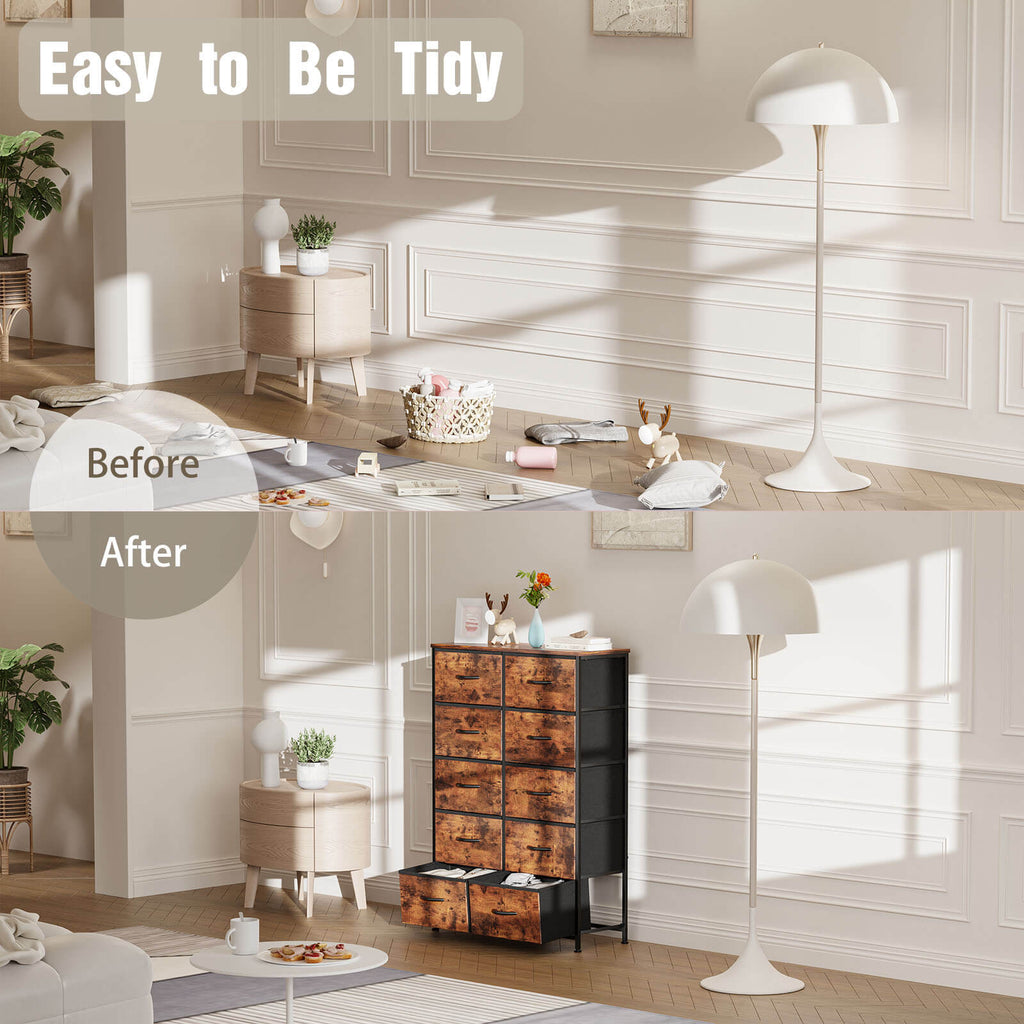 Tall Fabric Dresser with 10 Drawers, Steel Frame, Versatile Bedroom Storage Organizer