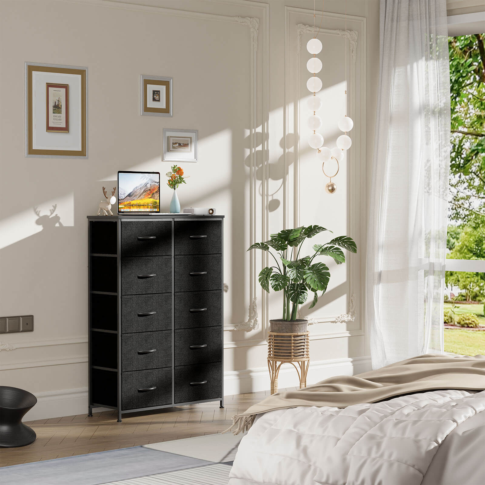 Tall Fabric Dresser with 10 Drawers, Steel Frame, Versatile Bedroom Storage Organizer