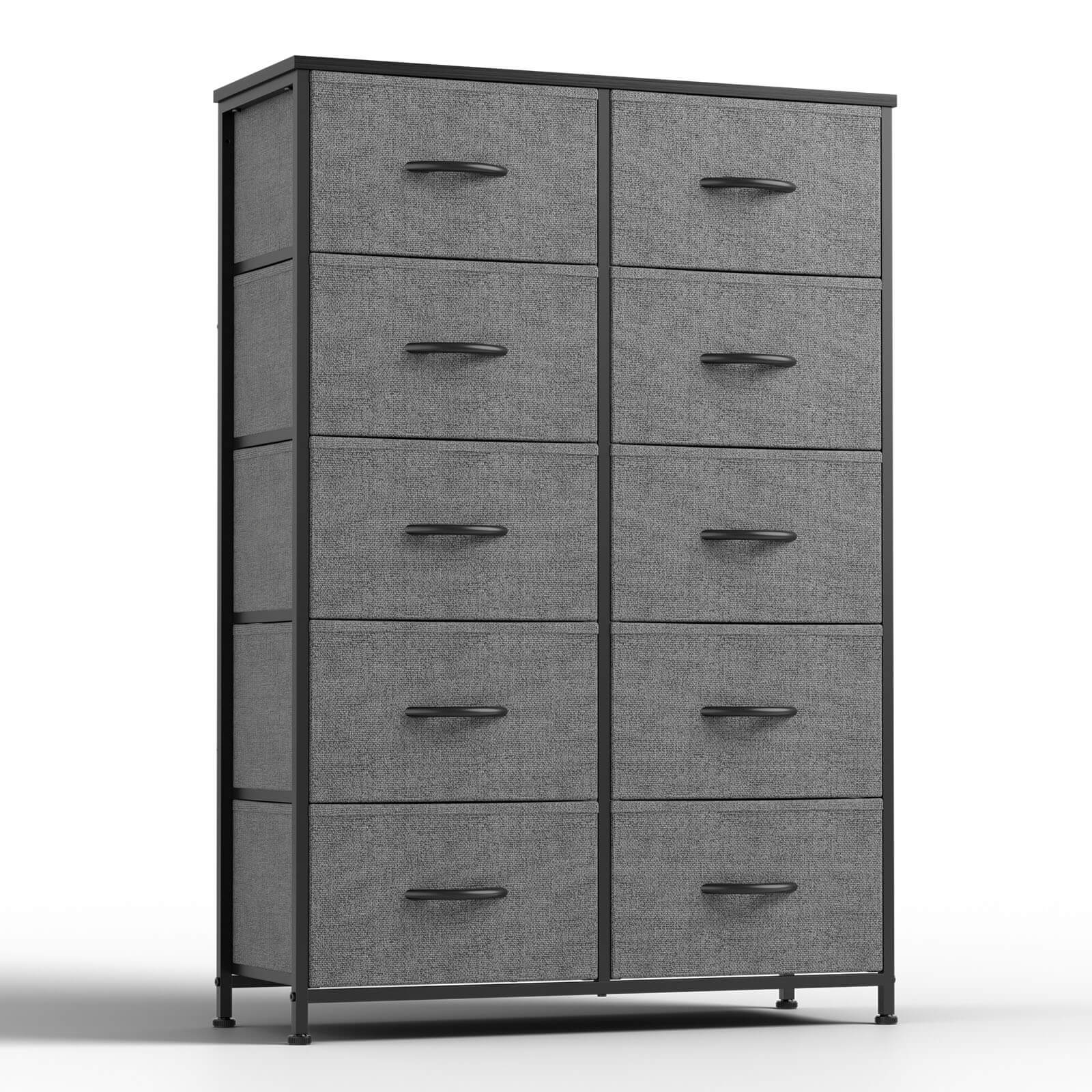 Tall Fabric Dresser with 10 Drawers, Steel Frame, Versatile Bedroom Storage Organizer