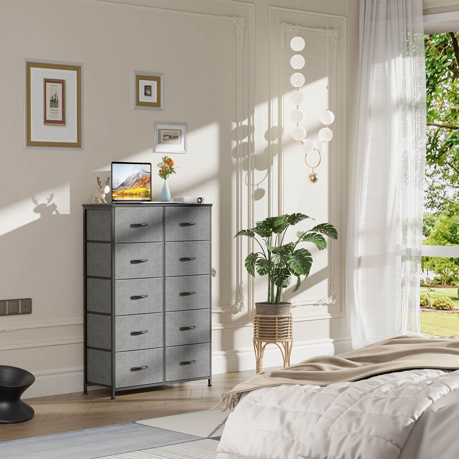 Tall Fabric Dresser with 10 Drawers, Steel Frame, Versatile Bedroom Storage Organizer