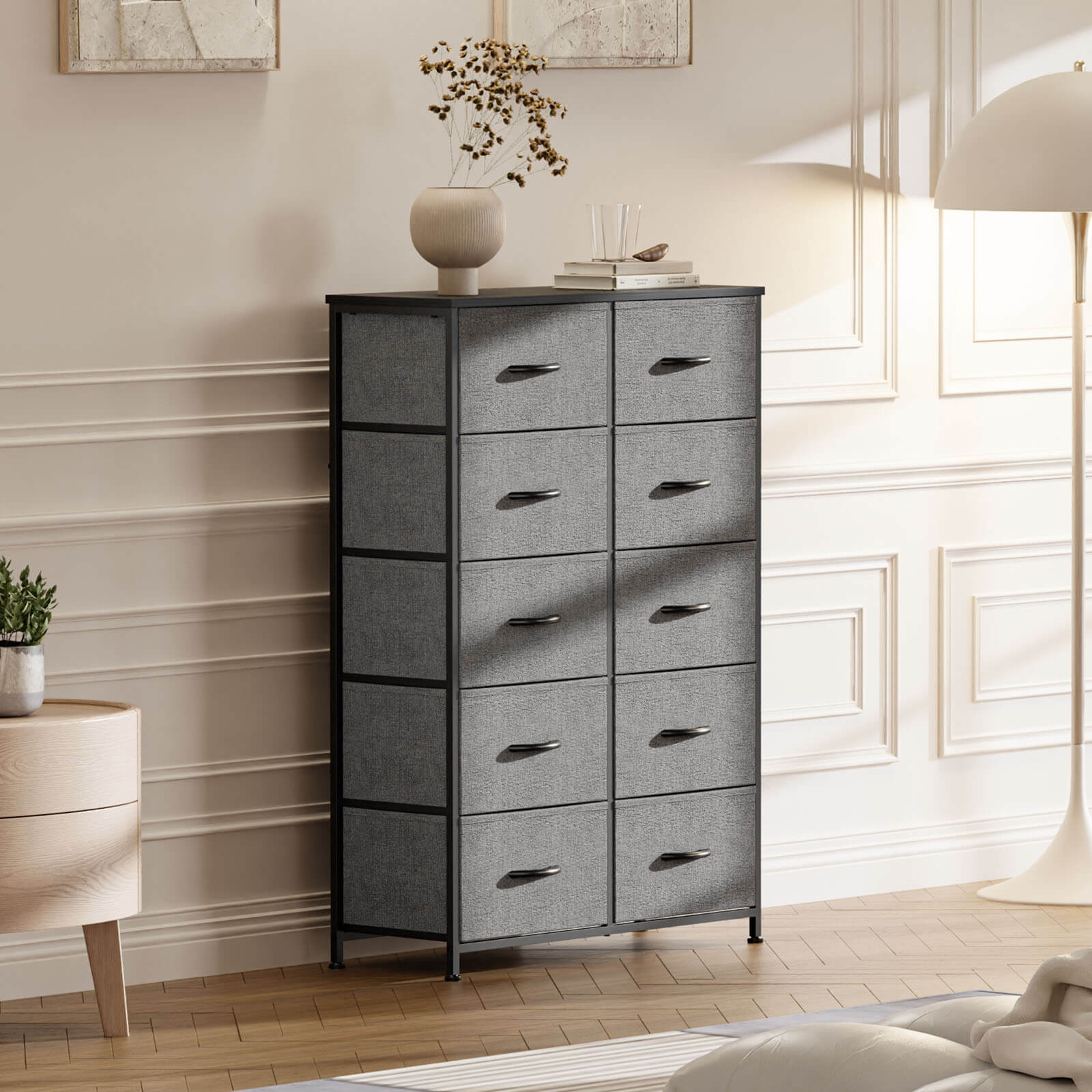 Tall Fabric Dresser with 10 Drawers, Steel Frame, Versatile Bedroom Storage Organizer