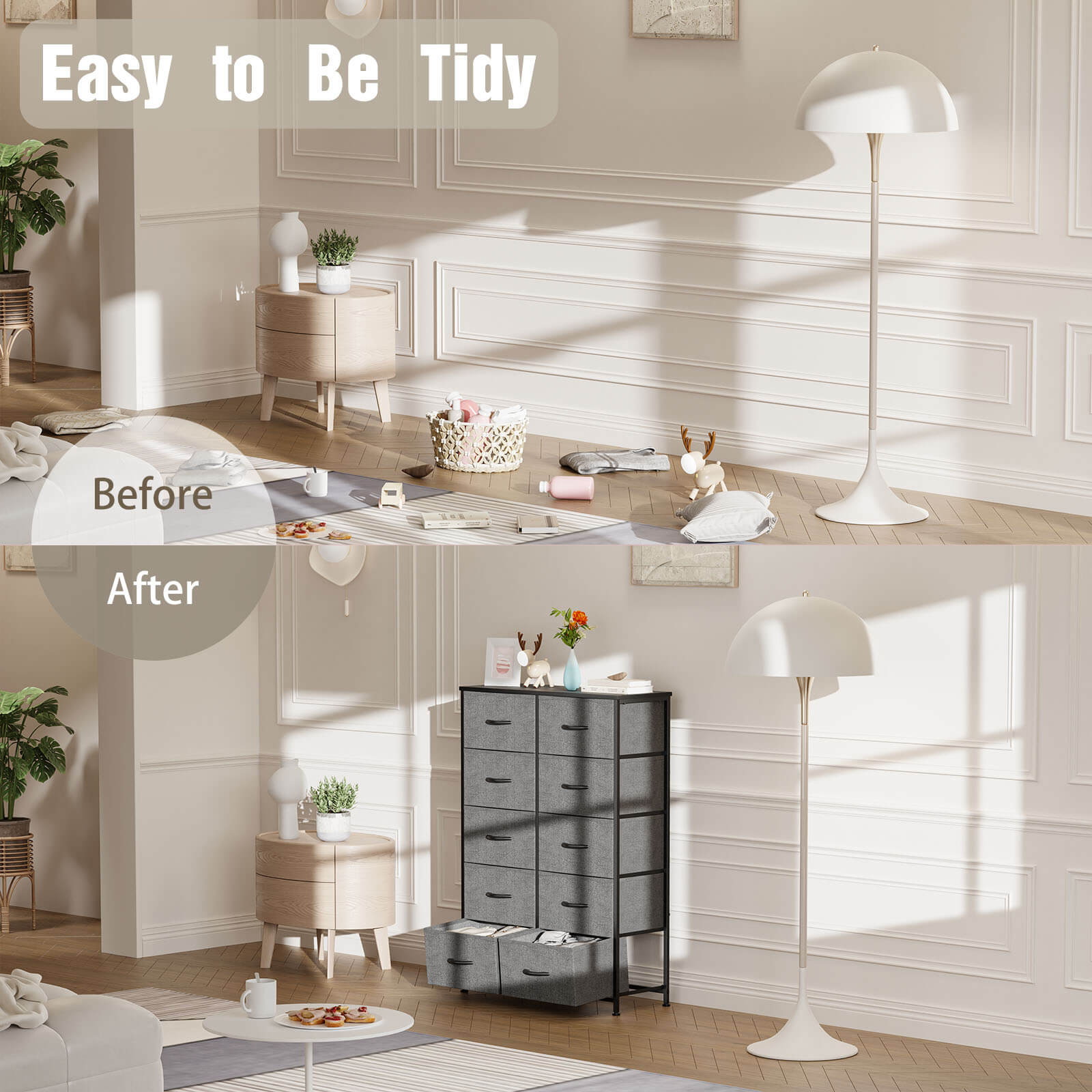 Tall Fabric Dresser with 10 Drawers, Steel Frame, Versatile Bedroom Storage Organizer